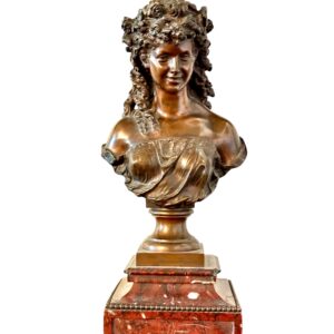 19th Century Bronze Bust by Mathurin Moreau on Griotte Marble Base
