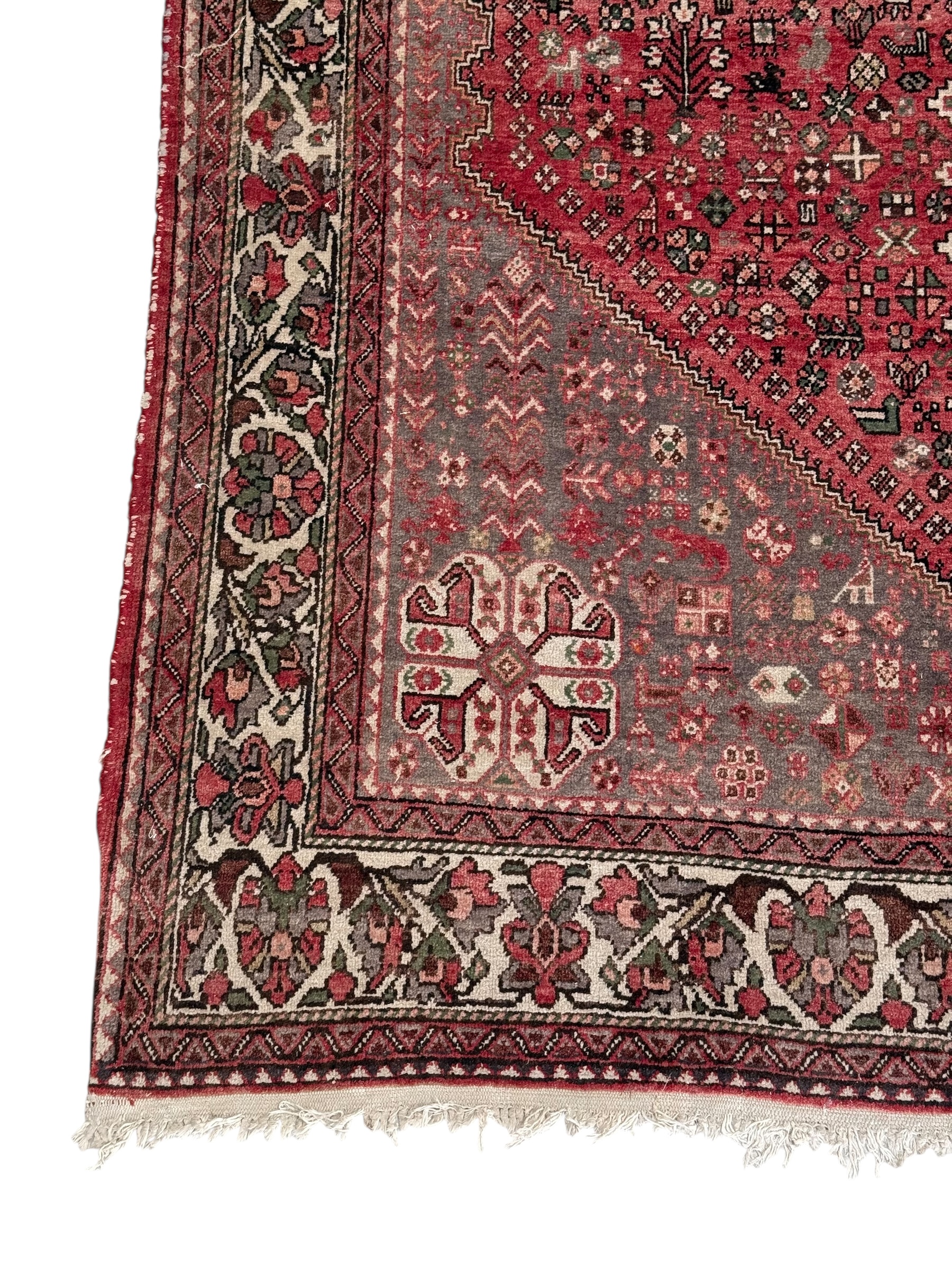 Antique Persian Heriz Rug in Red and Grey Tones, Handwoven Wool