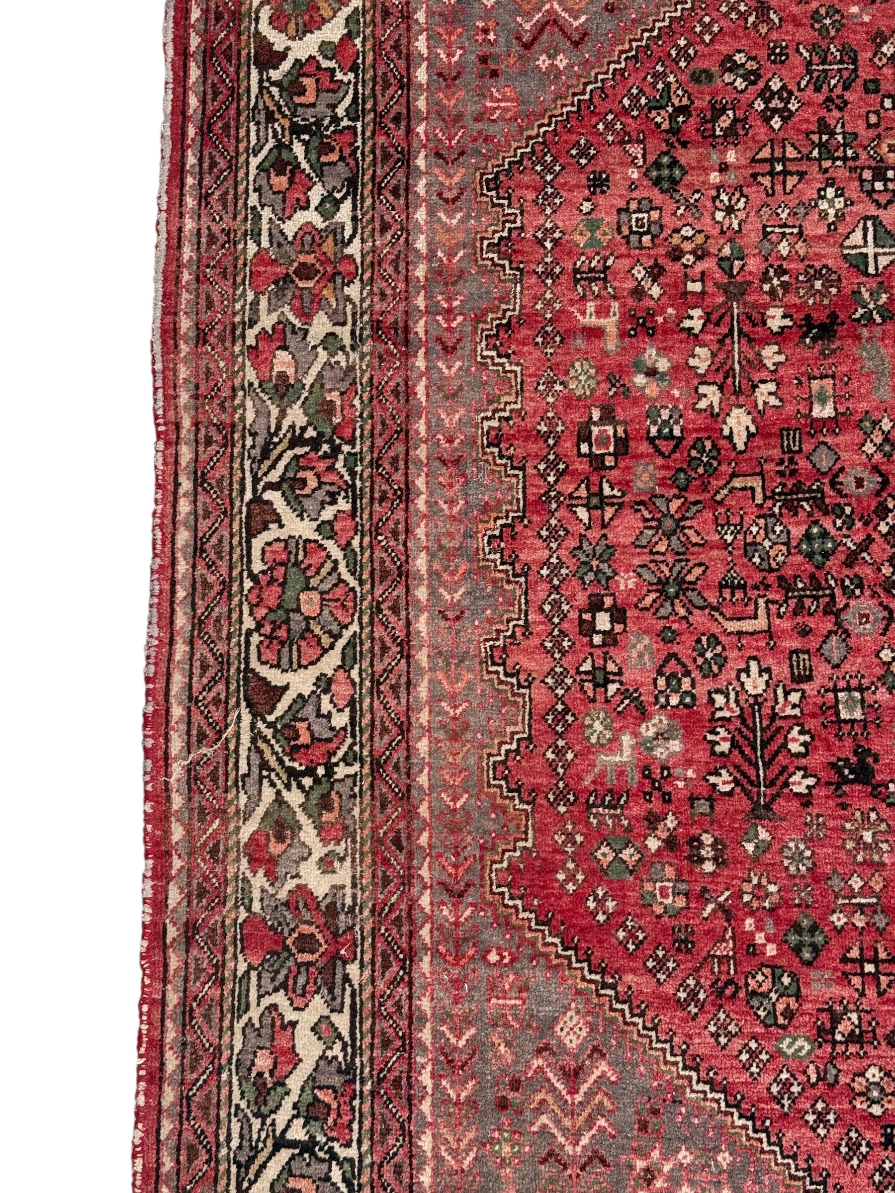 Antique Persian Heriz Rug in Red and Grey Tones, Handwoven Wool