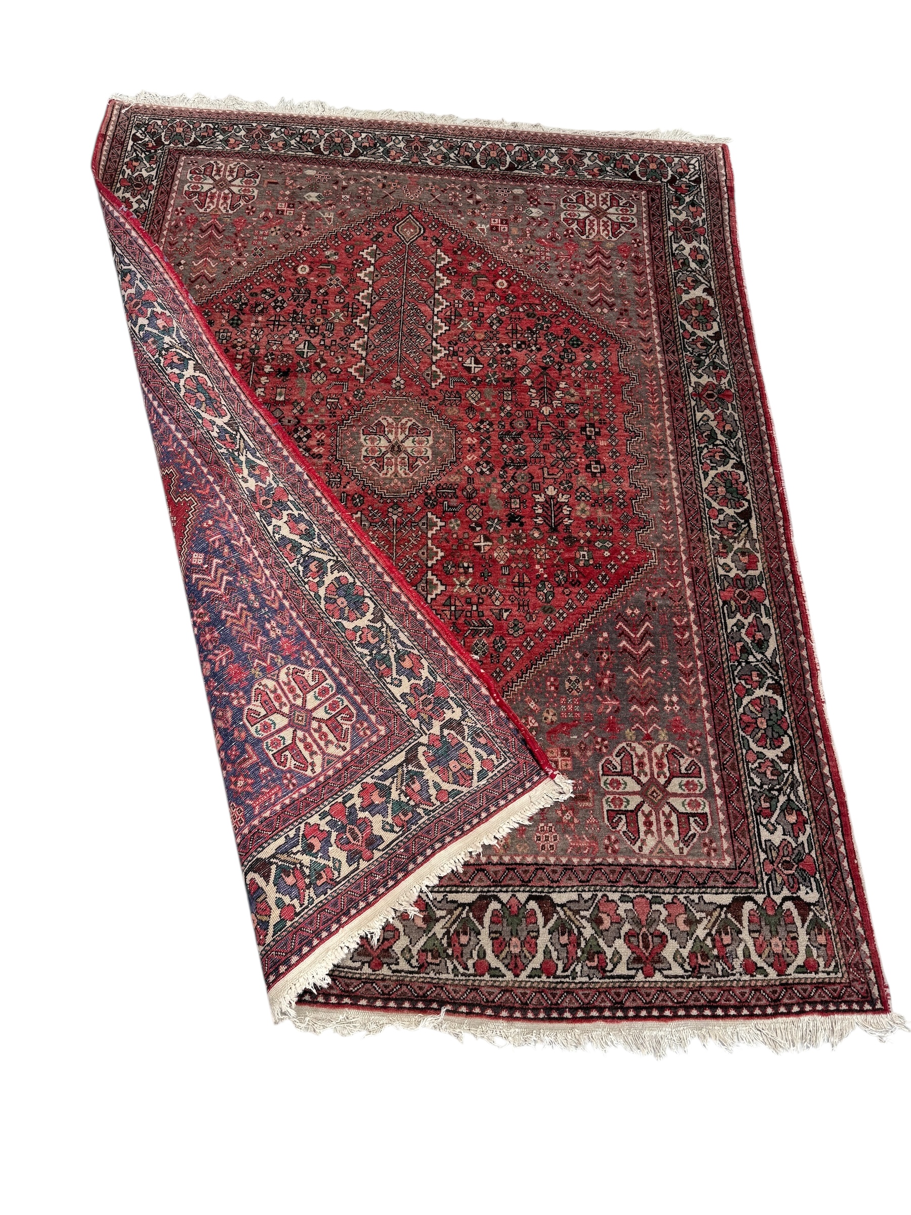 Antique Persian Heriz Rug in Red and Grey Tones, Handwoven Wool