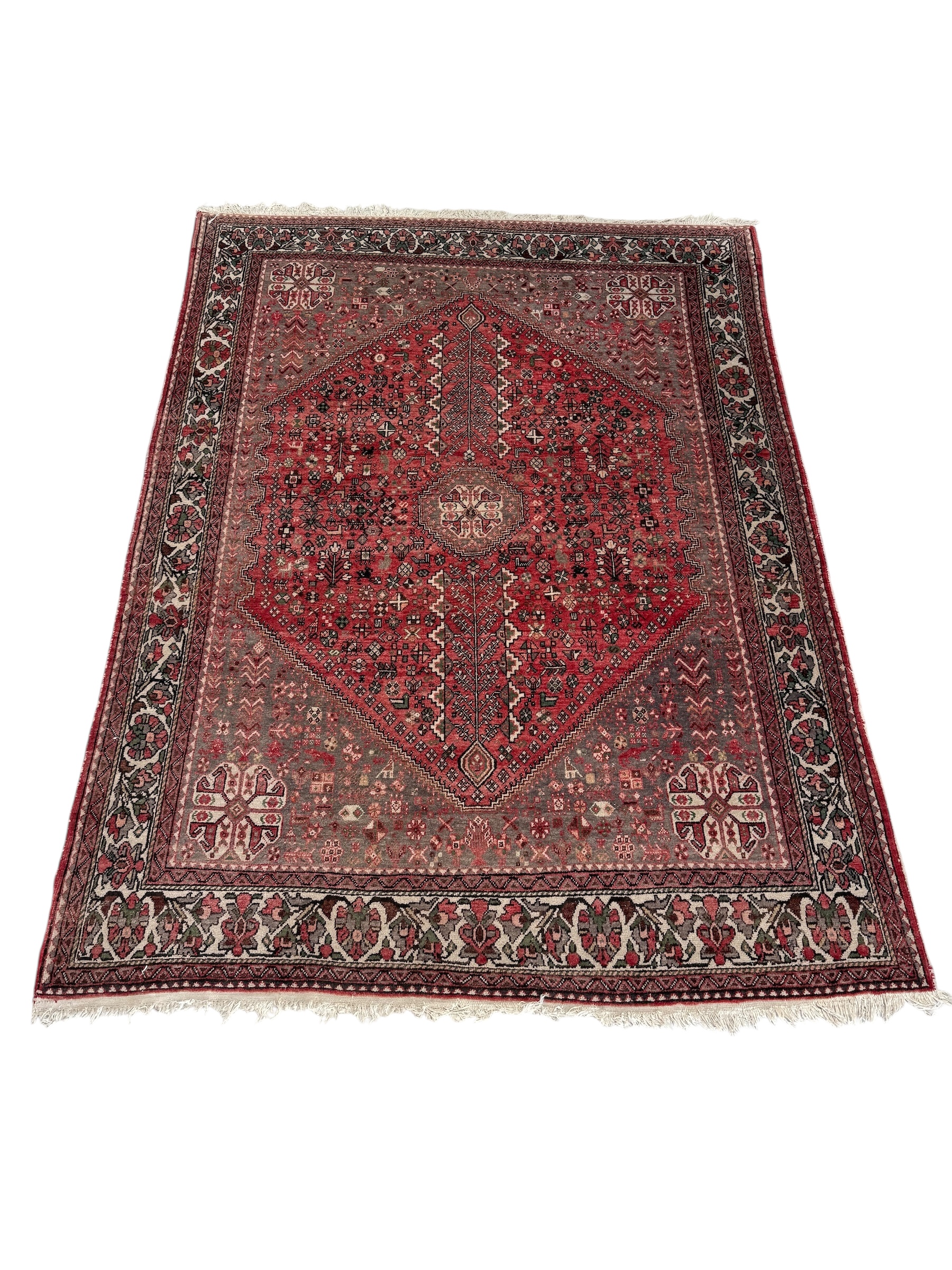 Antique Persian Heriz Rug in Red and Grey Tones, Handwoven Wool