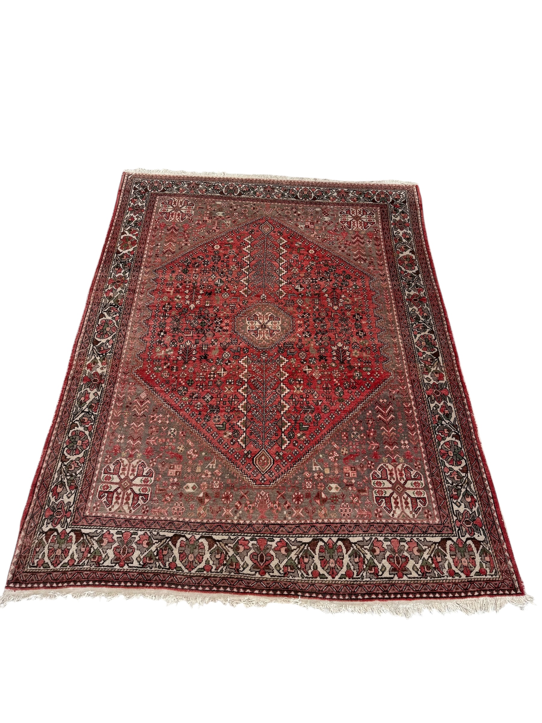 Antique Persian Heriz Rug in Red and Grey Tones, Handwoven Wool