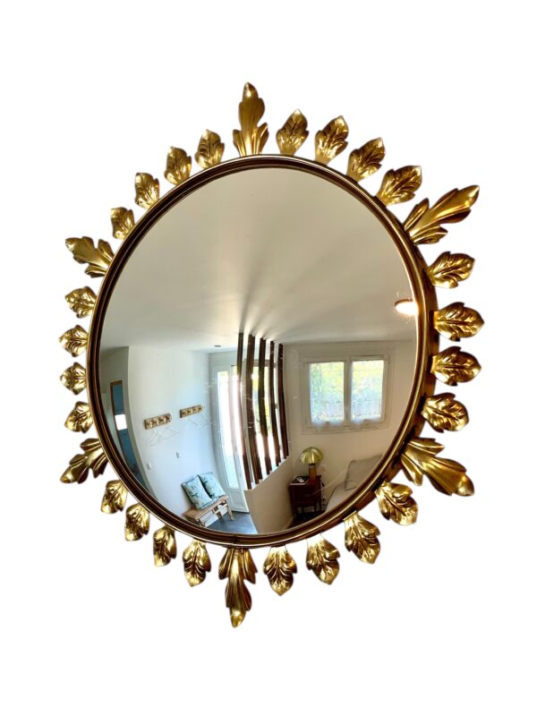 Convex Gilt Metal Sunburst Mirror