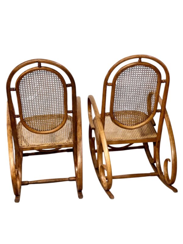 19th Century Rare Pair of Beechwood and Cane Rocking Chairs