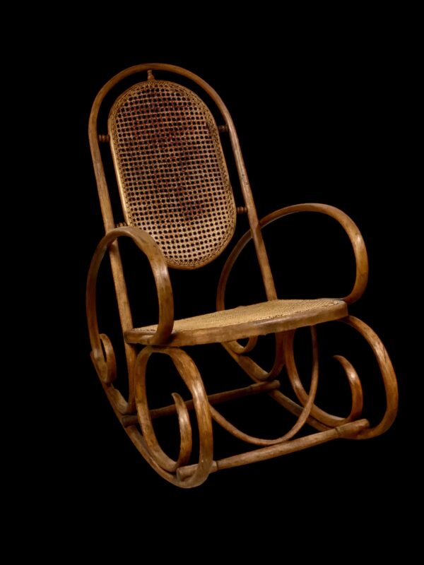 19th Century Rare Pair of Beechwood and Cane Rocking Chairs