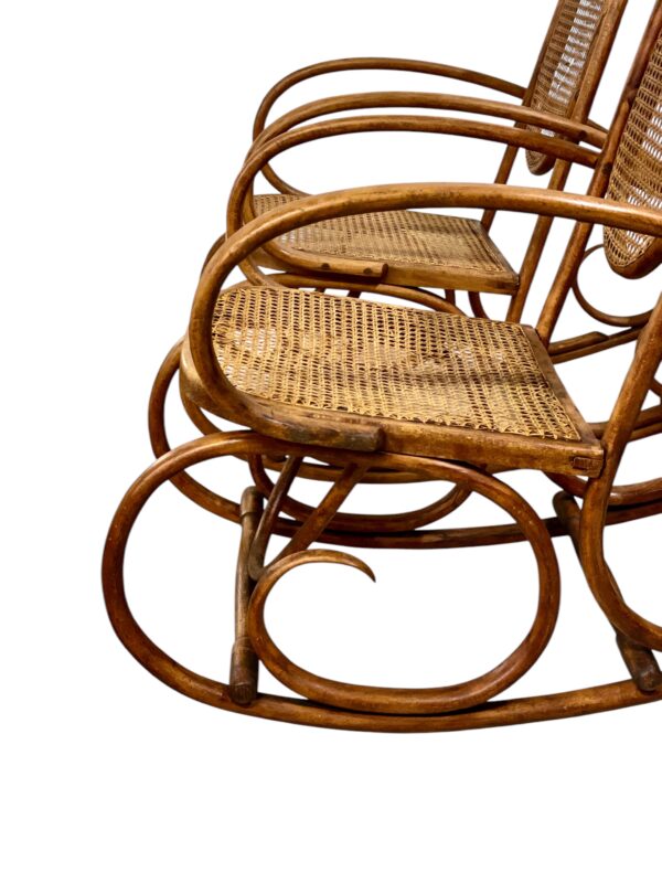 19th Century Rare Pair of Beechwood and Cane Rocking Chairs