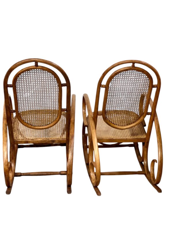 19th Century Rare Pair of Beechwood and Cane Rocking Chairs - Image 6