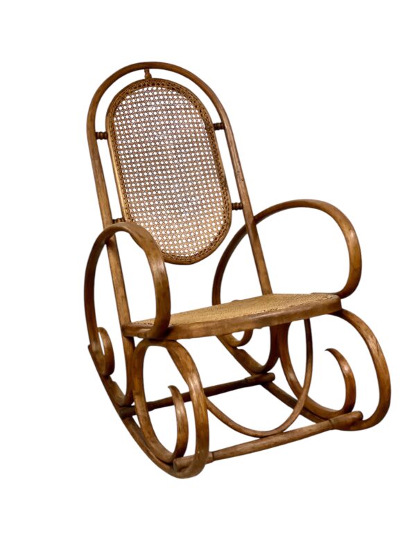 19th Century Rare Pair of Beechwood and Cane Rocking Chairs