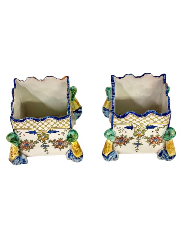Pair of 19th Century Montagnon Polychrome Faience Cache-Pots from Nevers - Image 12