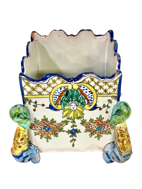 Pair of 19th Century Montagnon Polychrome Faience Cache-Pots from Nevers - Image 15