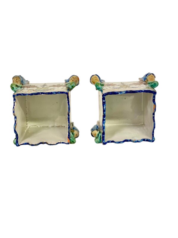 Pair of 19th Century Montagnon Polychrome Faience Cache-Pots from Nevers