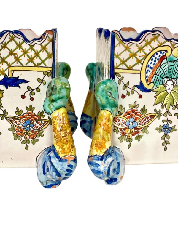 Pair of 19th Century Montagnon Polychrome Faience Cache-Pots from Nevers