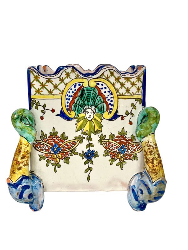 Pair of 19th Century Montagnon Polychrome Faience Cache-Pots from Nevers