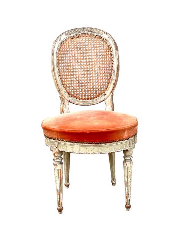 Rare Set of 14 Louis XVI Period Dining Chairs with Cane Back and Velvet Seats - Image 3