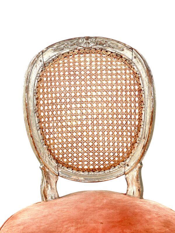 Rare Set of 14 Louis XVI Period Dining Chairs with Cane Back and Velvet Seats - Image 5