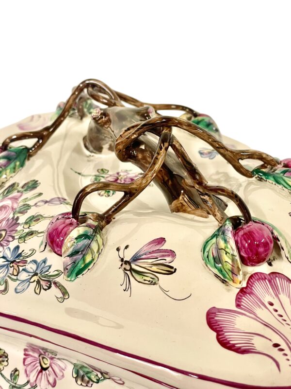 19th Century Faience Soup Tureen with Lid & Platter, Hand-Painted