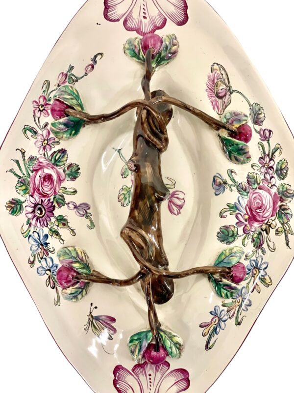 19th Century Faience Soup Tureen with Lid & Platter, Hand-Painted