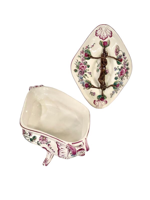 19th Century Faience Soup Tureen with Lid & Platter, Hand-Painted