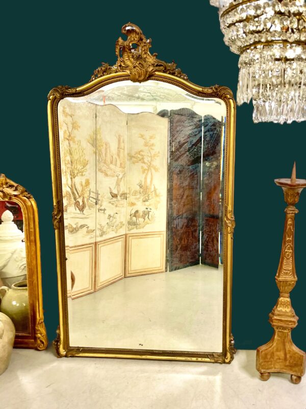 19th Century Large Giltwood Bevelled Rococo Mirror