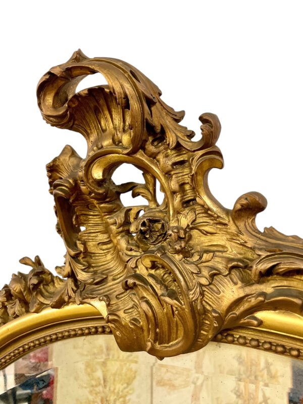 19th Century Large Giltwood Bevelled Rococo Mirror - Image 12