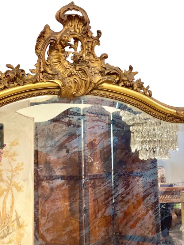19th Century Large Giltwood Bevelled Rococo Mirror - Image 15