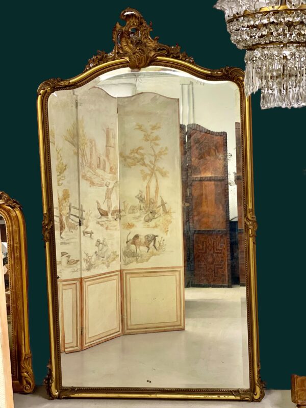 19th Century Large Giltwood Bevelled Rococo Mirror