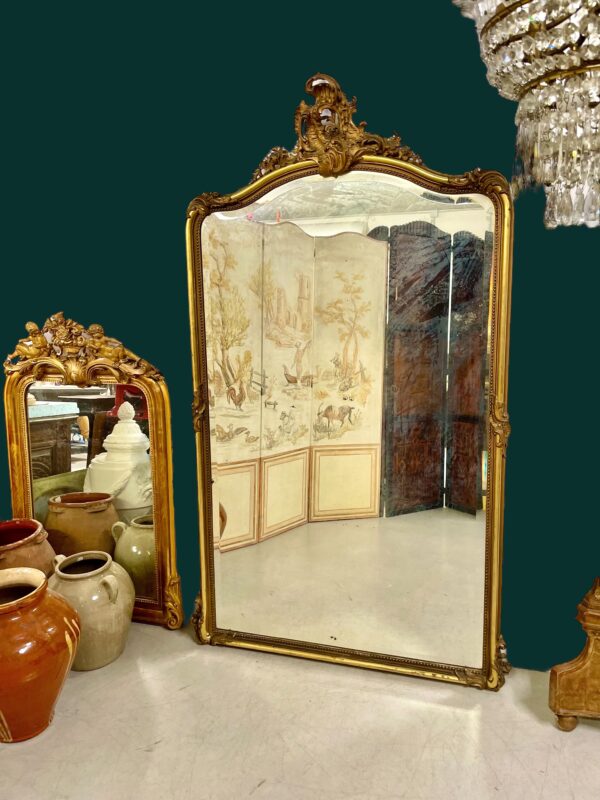 19th Century Large Giltwood Bevelled Rococo Mirror