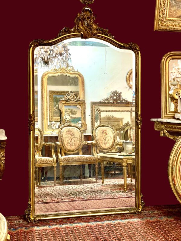 19th Century Large Giltwood Bevelled Rococo Mirror