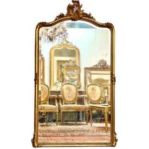 19th Century Large Giltwood Bevelled Rococo Mirror