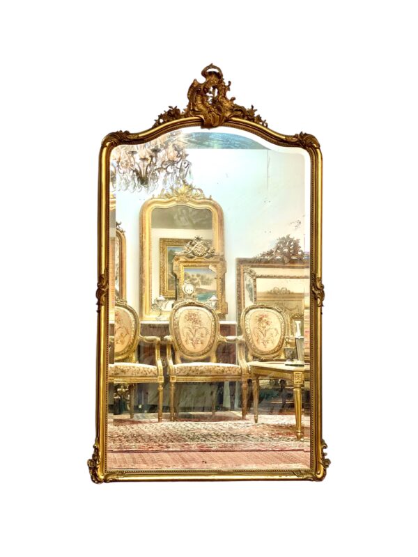 19th Century Large Giltwood Bevelled Rococo Mirror