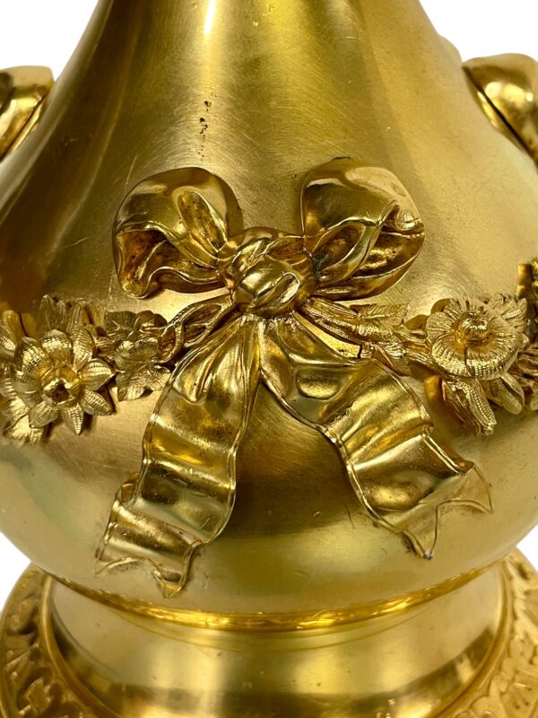 Louis XVI Gilt Bronze Table Lamp with Roses and Ribbons, 19th Century