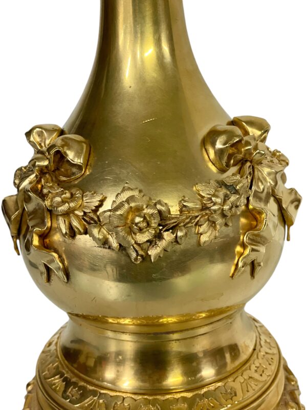 Louis XVI Gilt Bronze Table Lamp with Roses and Ribbons, 19th Century