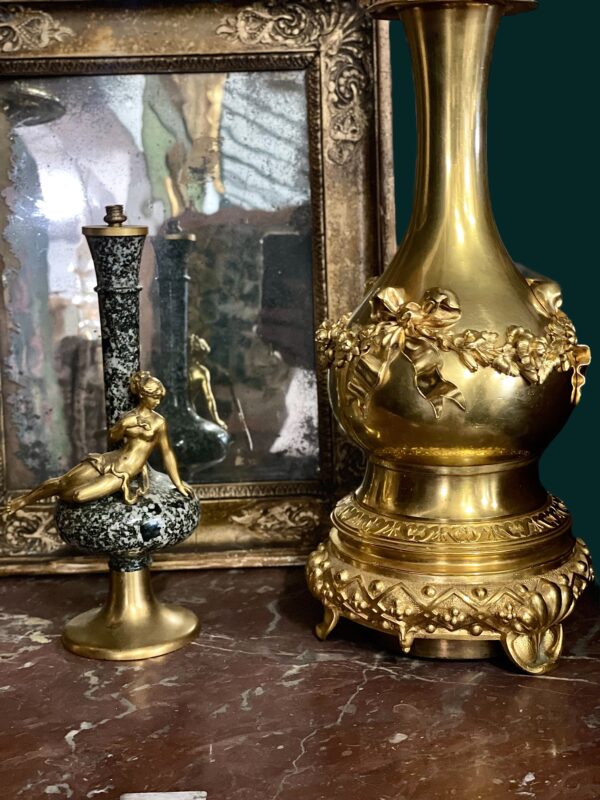 Louis XVI Gilt Bronze Table Lamp with Roses and Ribbons, 19th Century - Image 7