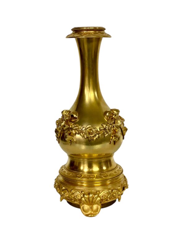 Louis XVI Gilt Bronze Table Lamp with Roses and Ribbons, 19th Century