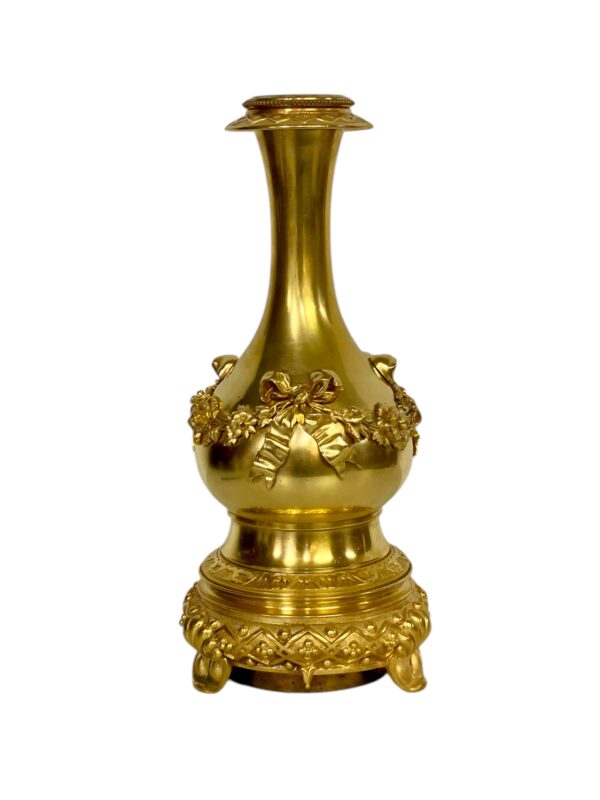 Louis XVI Gilt Bronze Table Lamp with Roses and Ribbons, 19th Century