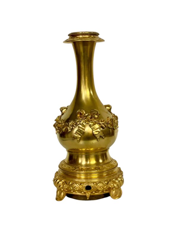 Louis XVI Gilt Bronze Table Lamp with Roses and Ribbons, 19th Century