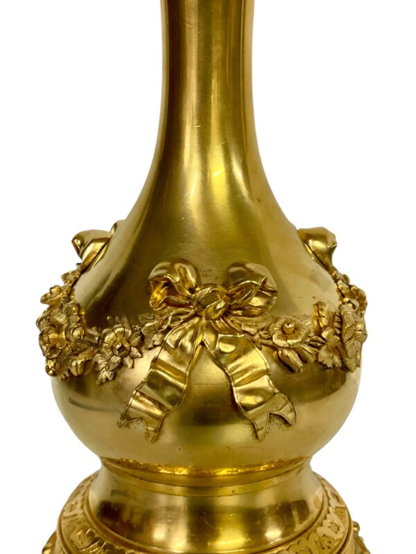 Louis XVI Gilt Bronze Table Lamp with Roses and Ribbons, 19th Century