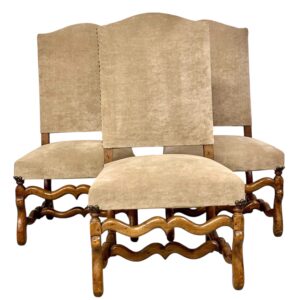 Three 17th Century Louis XIII Walnut Chairs with Velvet Upholstery