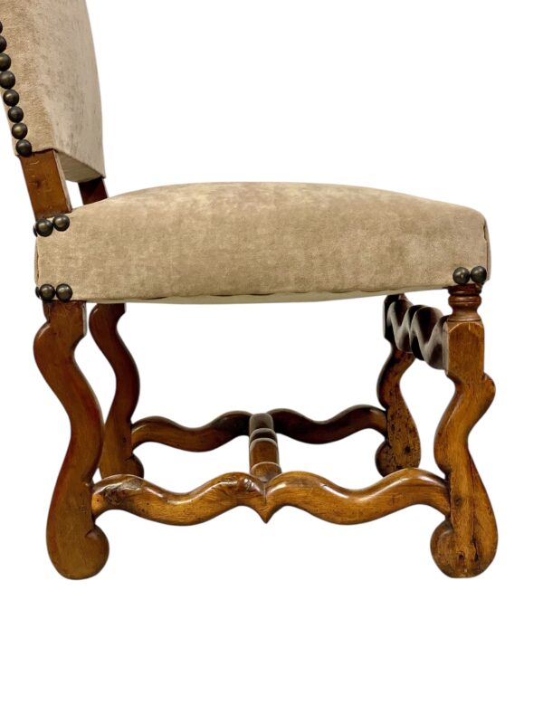 Three 17th Century Louis XIII Walnut Chairs with Velvet Upholstery