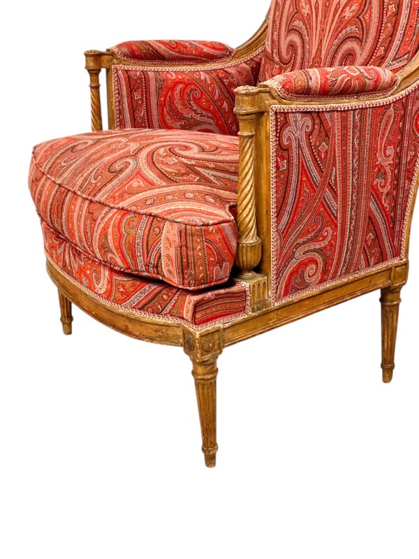 18th Century Directoire Bergère Chair with Paisley Upholstery