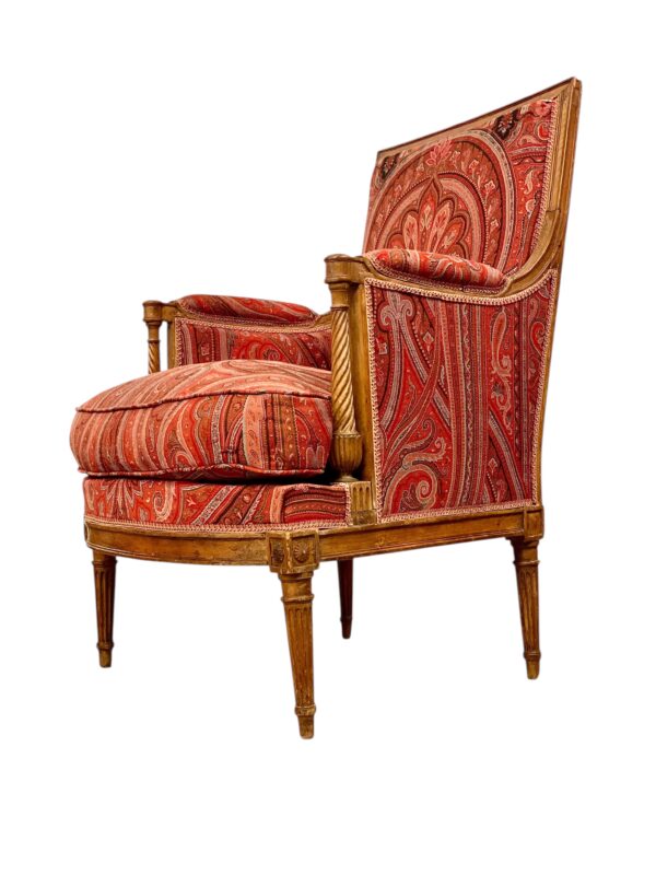 18th Century Directoire Bergère Chair with Paisley Upholstery