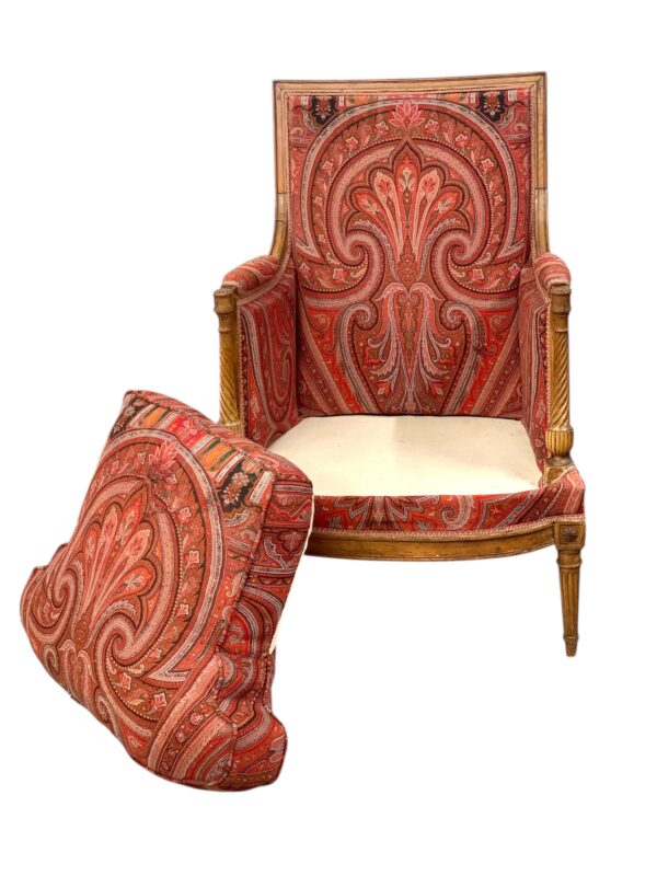 18th Century Directoire Bergère Chair with Paisley Upholstery