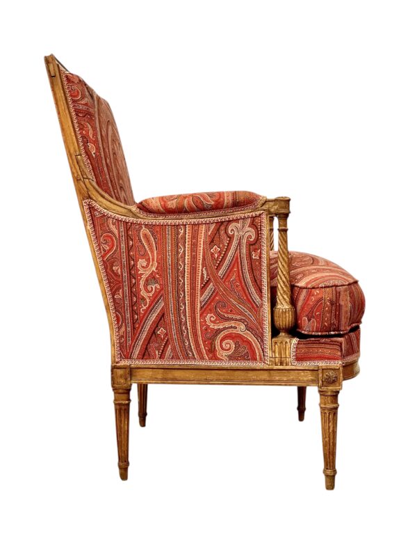 18th Century Directoire Bergère Chair with Paisley Upholstery