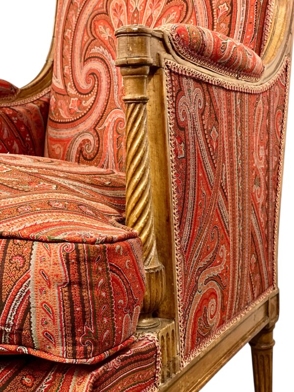 18th Century Directoire Bergère Chair with Paisley Upholstery