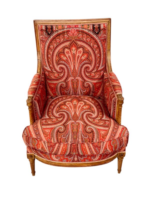 18th Century Directoire Bergère Chair with Paisley Upholstery