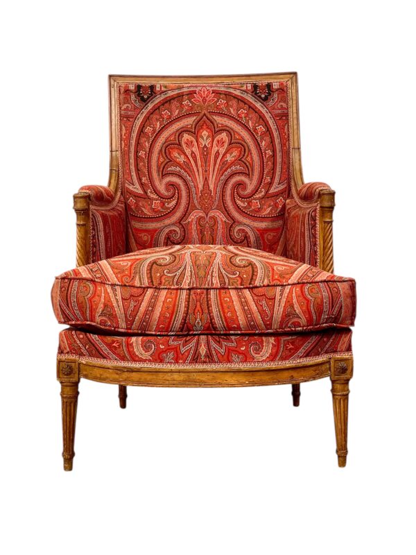 18th Century Directoire Bergère Chair with Paisley Upholstery