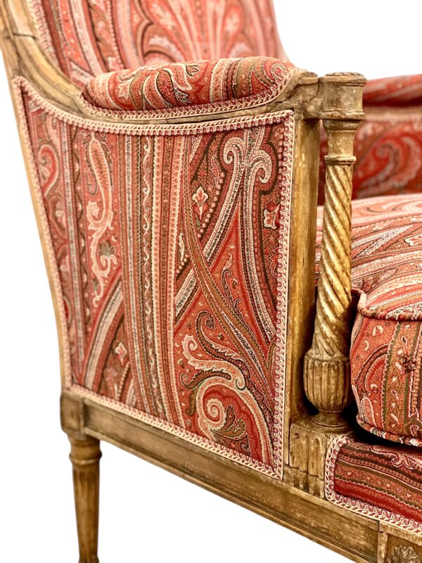 18th Century Directoire Bergère Chair with Paisley Upholstery