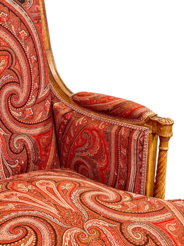 18th Century Directoire Bergère Chair with Paisley Upholstery