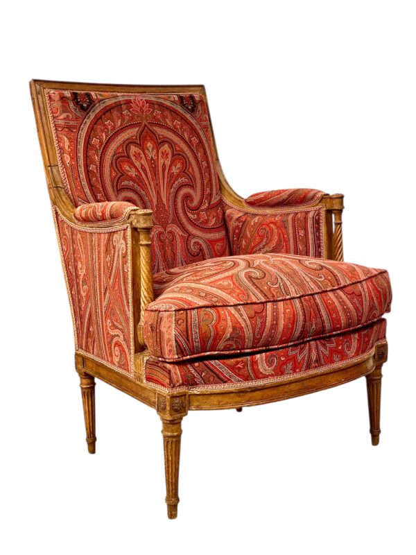 18th Century Directoire Bergère Chair with Paisley Upholstery