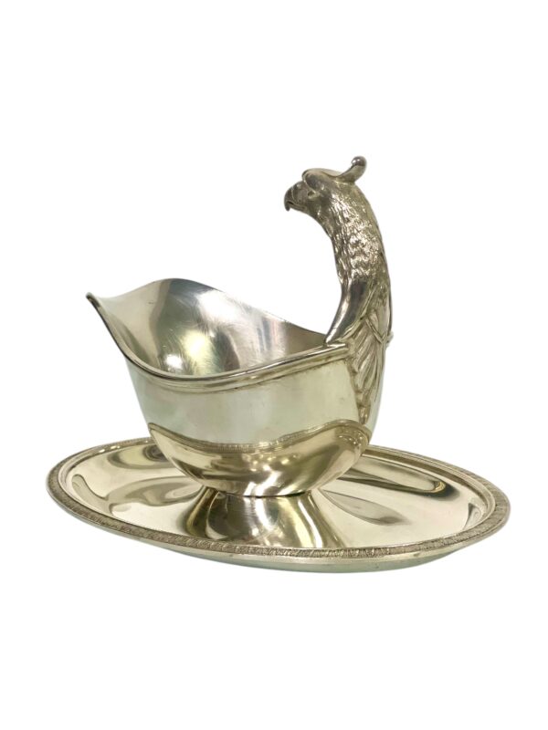 1930s Rare Christofle Gallia Silver Plated Sauce Boat with Eagle Handle